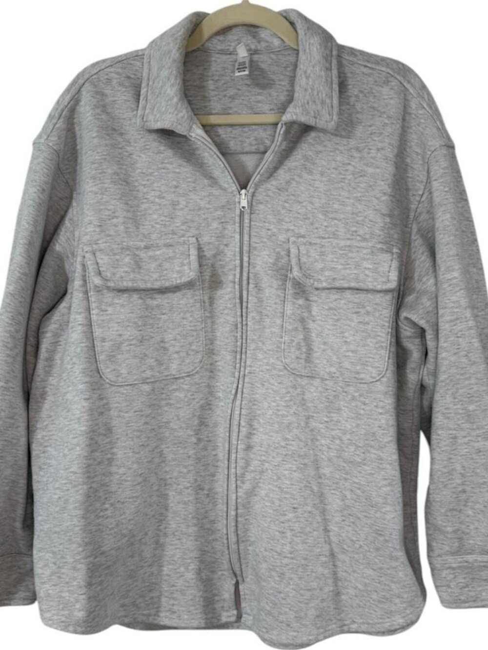 Skims Cotton Fleece Zip Up Shirt Jacket In Grey